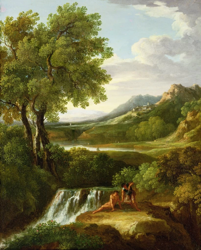 Figure in un paesaggio con cascata